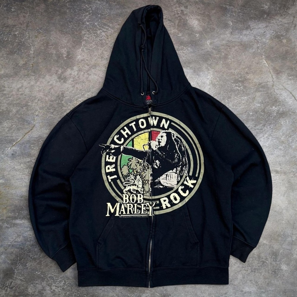 Bob Marley 2010s Black Full Zip Graphic Hoodie Adult Size XL Rasta Music Zion